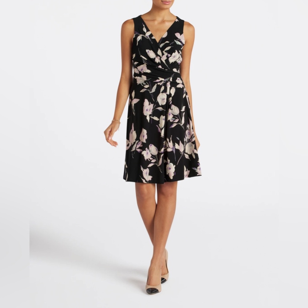 Lauren by Ralph Lauren floral black crossover v-neck dress